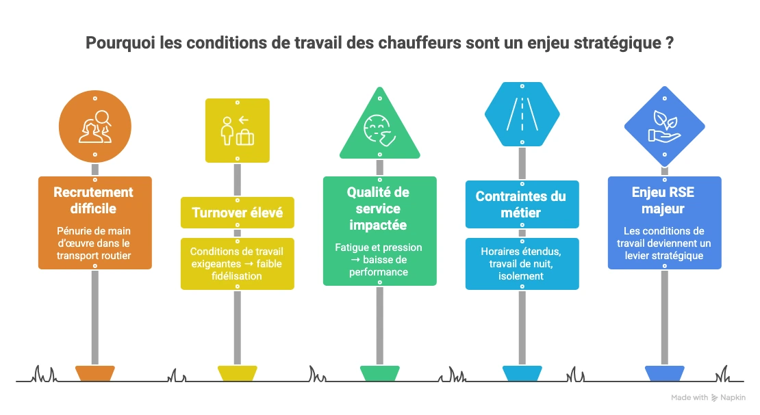 Conditions de travail des chauffeurs routiers : enjeux stratégiques pour le recrutement, la fidélisation et la qualité de service dans le transport